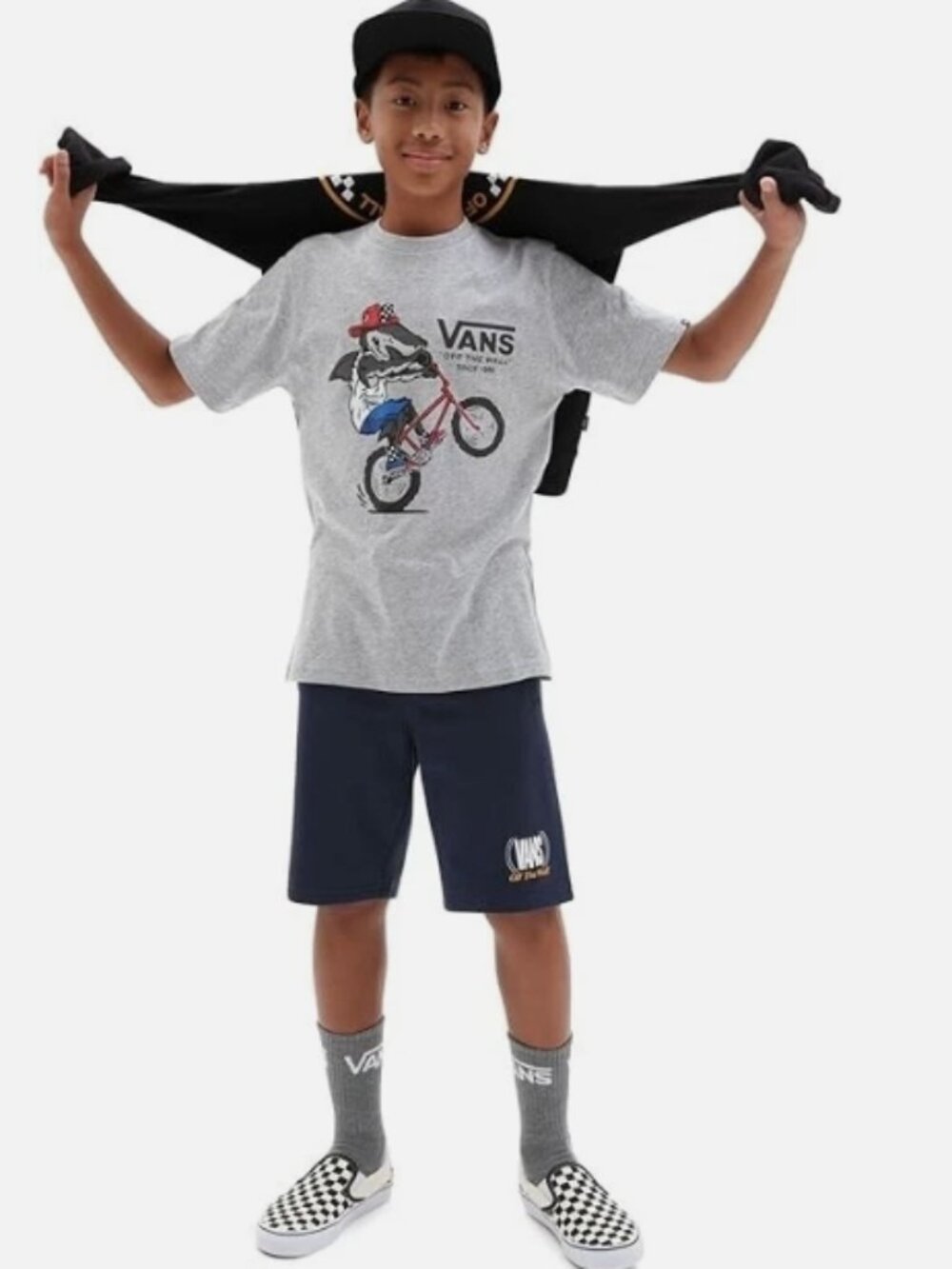 Vans Extreme Shark Big Kids' Boys Short Sleeve T-Shirt (Grey) Size XL